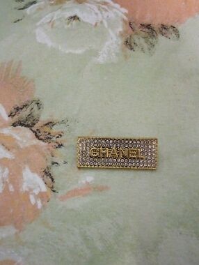 Gold-Tone Crystal Rectangular Logo Brooch